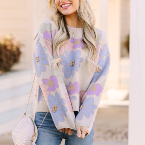 Storia Easy To Love Beige Brown Floral Sweater Size Large - Picture 9 of 12